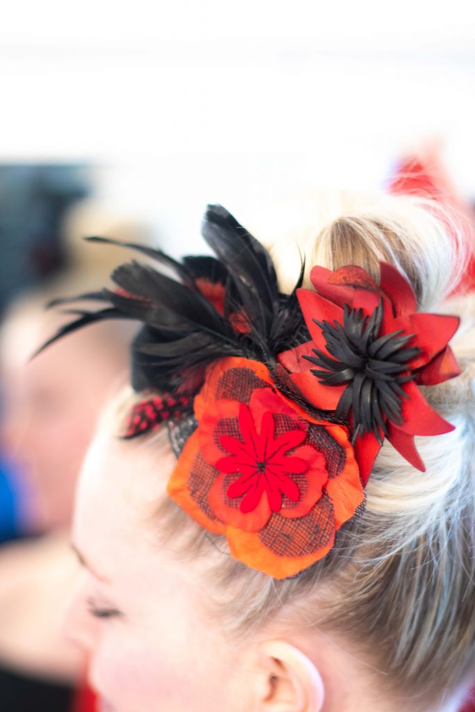 red and black flower headpiece