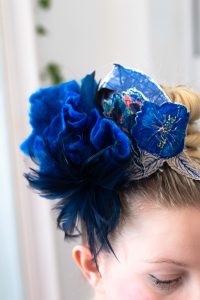 blue felted and embroidered flowers headpiece